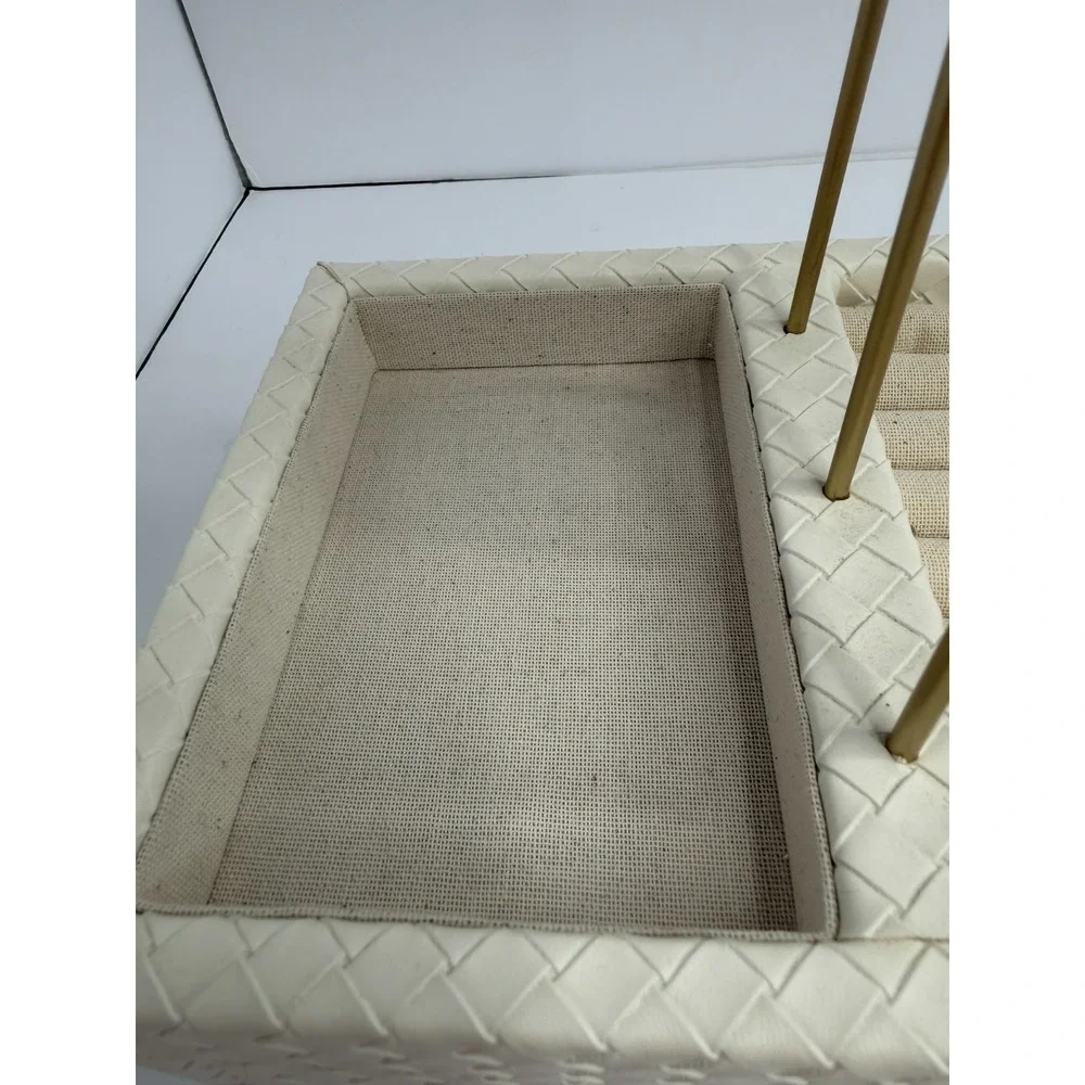 Rachel Zoe Jewelry Organizer Stand Women OS Ivory Gold Woven Drawer Multi-Level